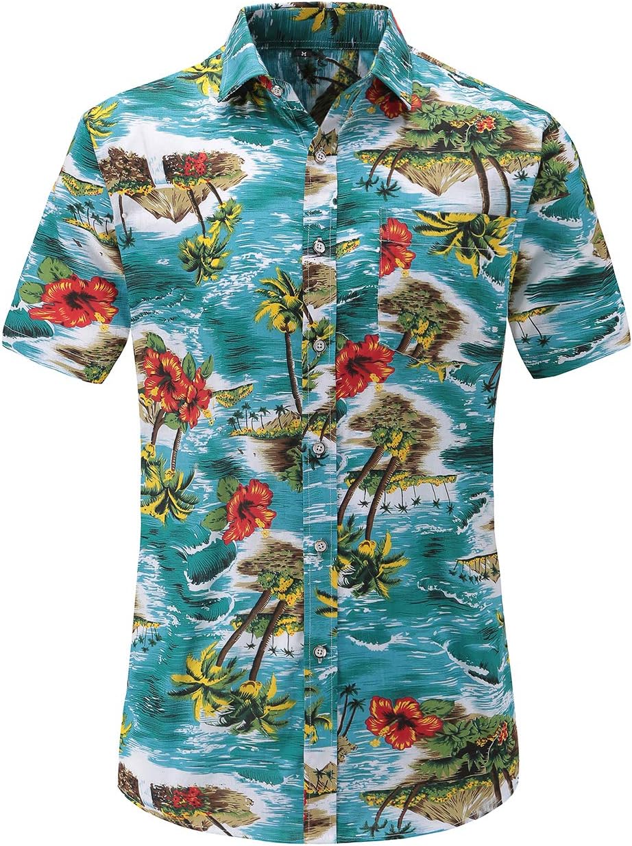 JEETOO Men's Hawaiian Style Short Sleeve Summer Casual Shirt