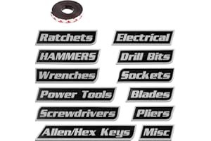 GENERIC Magnetic Tool Box Labels, Durable Premium High Magnetic Toolbox Labels, 12/ Pack of Custom Premium Magnetics Toolbox Label for Tool Organization, for Mechanics, Diyers (Black, 12Pack)
