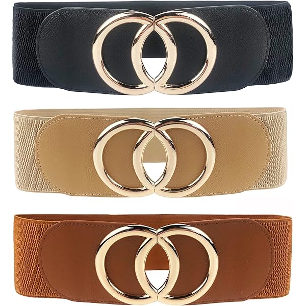 6 Pack Faux Leather Elastic Waist Belt Set with Bow Buckle SATINIOR 6 Pieces Women Wide Belt Elastic Cinch Waistband  main image 4