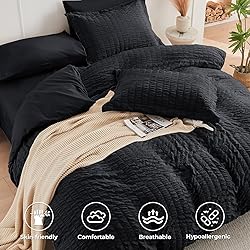 HYMOKEGE Black Full Size Comforter Sets Seersucker