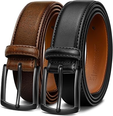 Cintura Uomo 2 Pezzi, Cintura Pelle per Jeans Casual 35mm,Dimensione Fissa(Nero/Marrone scuro,140cm/48-50vita regolabile)