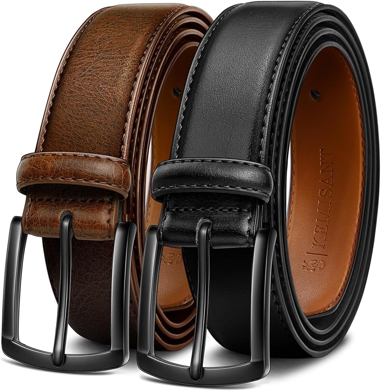 Cintura Uomo 2 Pezzi, Cintura Pelle per Jeans Casual 35mm,Dimensione Fissa(Nero/Marrone scuro,140cm/48-50vita regolabile)