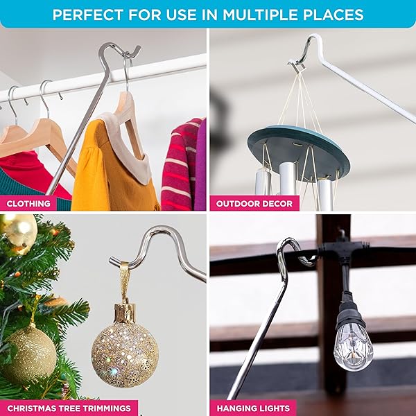 CLOSET REACHER POLE WITH HOOK AND WOODEN HANDLE, HEAVY DUTY – ADJUSTABLE 2.75-5 FEET, CHROME PLATED STEEL CLOTHING HANGER SHEPHERDS HOOK TO EASILY REACH CLOTHES ETC – PERFECT FOR COLLEGE DORM