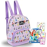 Disney Princess Mini Backpack - 10" Iconic Woven Small Backpack with Front Pocket & Stickers Bundle | Adjusts to Fit Kids, Toddlers, Teens, Women, Girls
