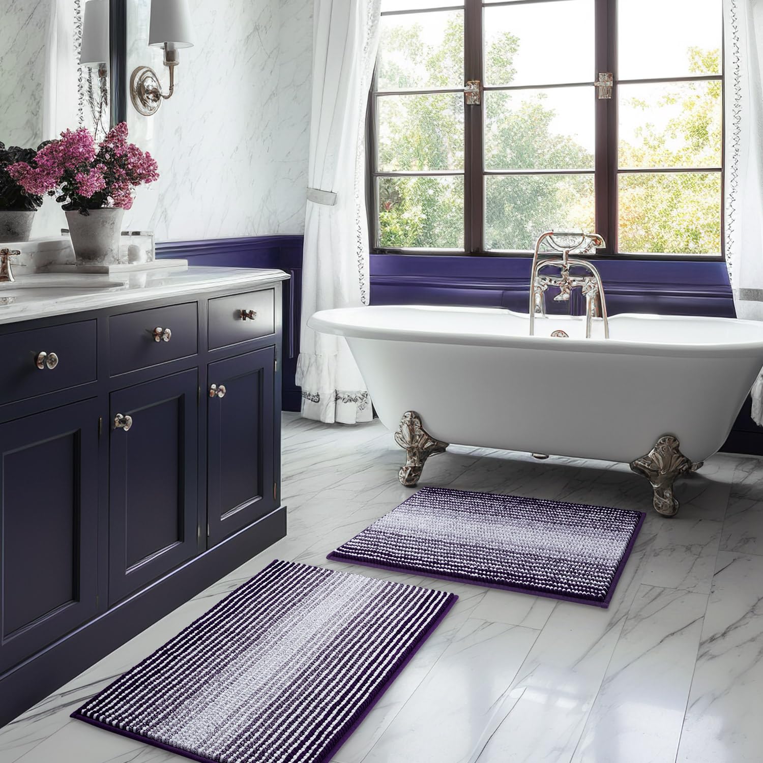 Photo 1 of **ONLY 1 RUG** BSICPRO Bathroom Rugs and Mats Sets, 2 Piece Thick Absorbent Chenille Bath Mat Rug Set Non Slip, Soft Shaggy Bath Room Floor Mats for Bathroom, Machine Washable (Mauve Wine, 20" x 32" Plus 16" x 24")