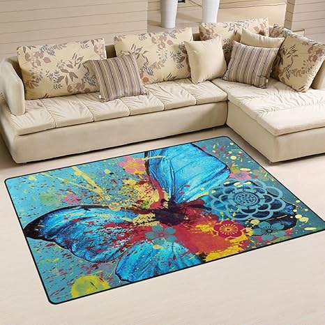 Yochoice Non Slip Area Rugs Home Decor Watercolor Colorful Beautiful Butterfly Floral Floor Mat Living Room Bedroom Carpets Doormats 31 X 20 Inches