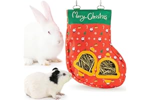 JanYoo Christmas Rabbit Hay Feeder Guinea Pig Accessories Hay Bag Hanging Rack for Small Animal Chinchilla(Christmas Stockings)