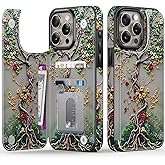 FUNMIKO for iPhone 14 Pro Wallet Case with Card Holder + Cash Clip, RFID-Blocking, Military-Grade Drop Protection & UV-Printed Artwork, Magnetic Closure with Leather Kickstand - Blooming Tree of Life