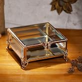DHCGPP Glass Vintage Jewelry Box Keepsake storage Trinket Ring Display Box Home Decor Beveled Clear Glass Box Organizer(5.1x5.1x2.6inches)