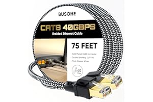 Cat 8 Ethernet Cable 75FT, BUSOHE 40Gbps 2000Mhz High Speed Braided Network Internet Cable with Gold Plated RJ45 Connector, H