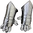 AnNafi® Armor Gauntlets Steel Gloves w Brass Accents Armor Pair | Medieval Knight Costume| Warrior Metal Gauntlet (STYLE 3)