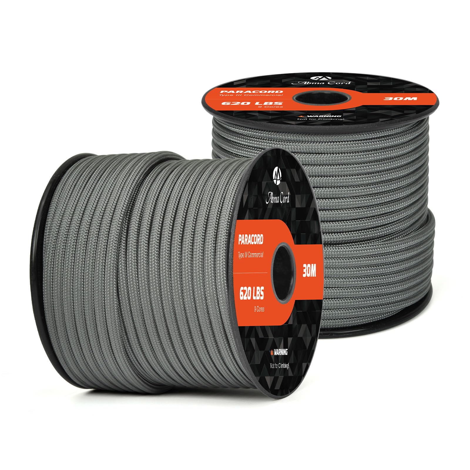 Abma Cord Paracord 620 lbs 4mm 9 Strands 100% Nylon 30M - Charcoal grey