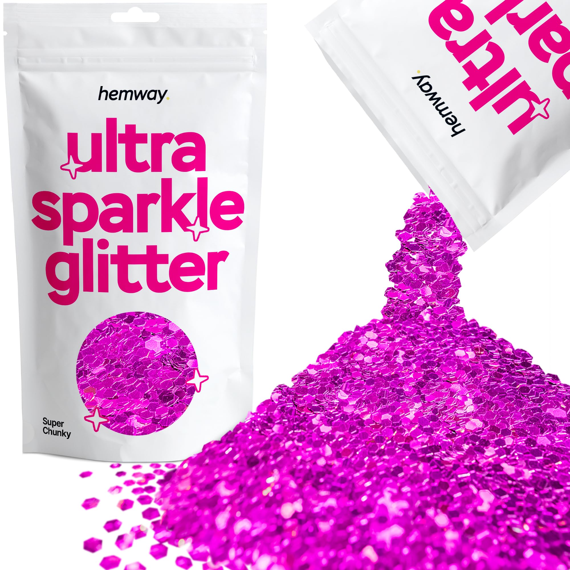 Hemway Ultra Sparkle Glitter Fuchsia Pink 100g Super Chunky | Glitter for Arts & Craft, Makeup, Nail Art, Crafting, Card Making, Sparkle Decoration โ image 1