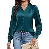 Blooming Jelly Womens Business Casual Tops Dressy Work Long Sleeve Shirts V Neck Silk Satin Blouses Cute Fall Outfits