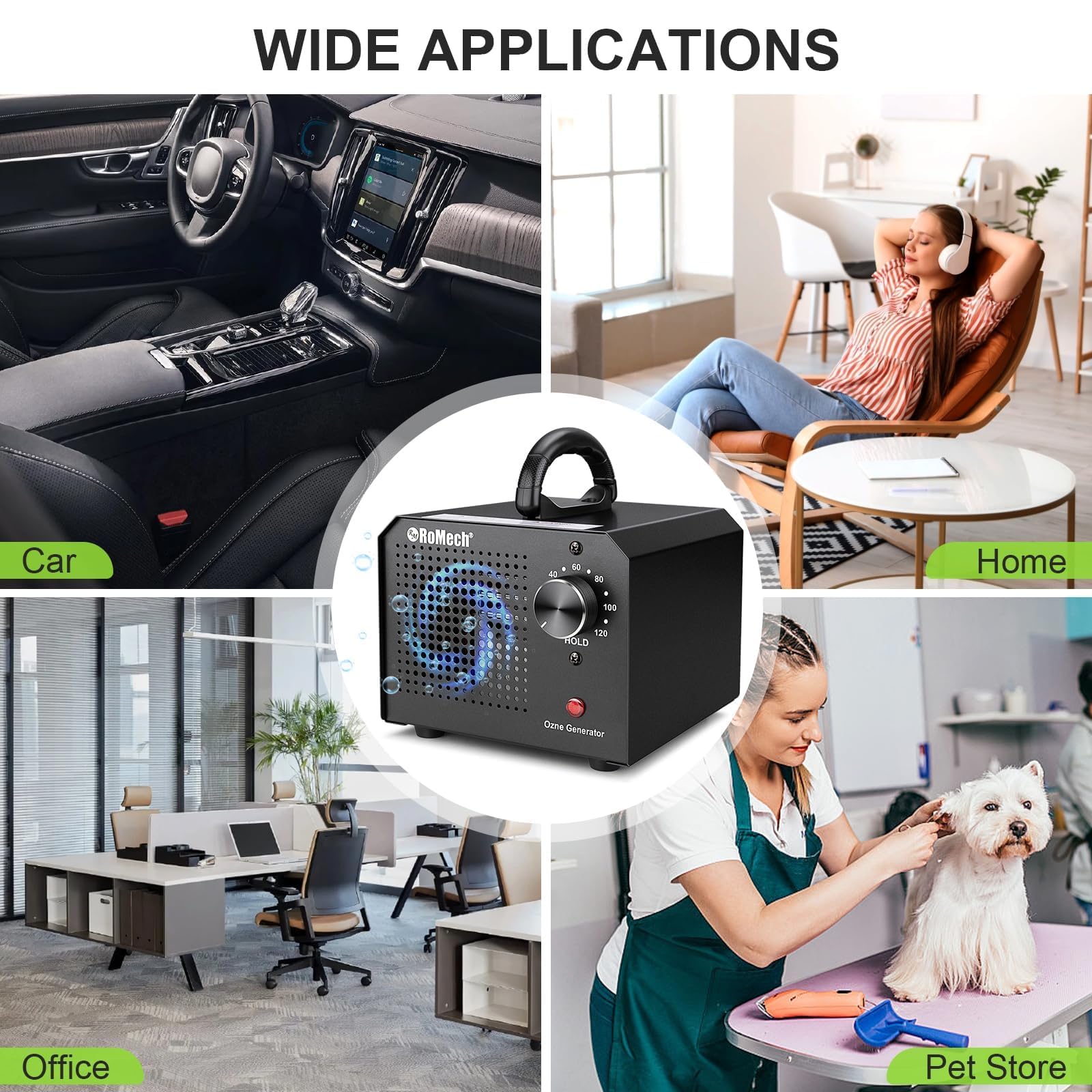 ROMECH Ozone Generator, High Capacity Ionizer Air Purifier Ozone Odor Eliminator for 4000sq.ft. Home, Basement, Kitchen