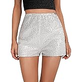 Sequins High Elastic Waist Straight Leg Shorts Solid Glitter Party Shorts