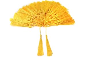 VAPKER 100 Pieces Yellow Tassels 13cm/5-Inch Silky Handmade Soft Tassels Floss Bookmark Tassels with 2-Inch Cord Loop for Jewelry Making, DIY Projects, Bookmarks