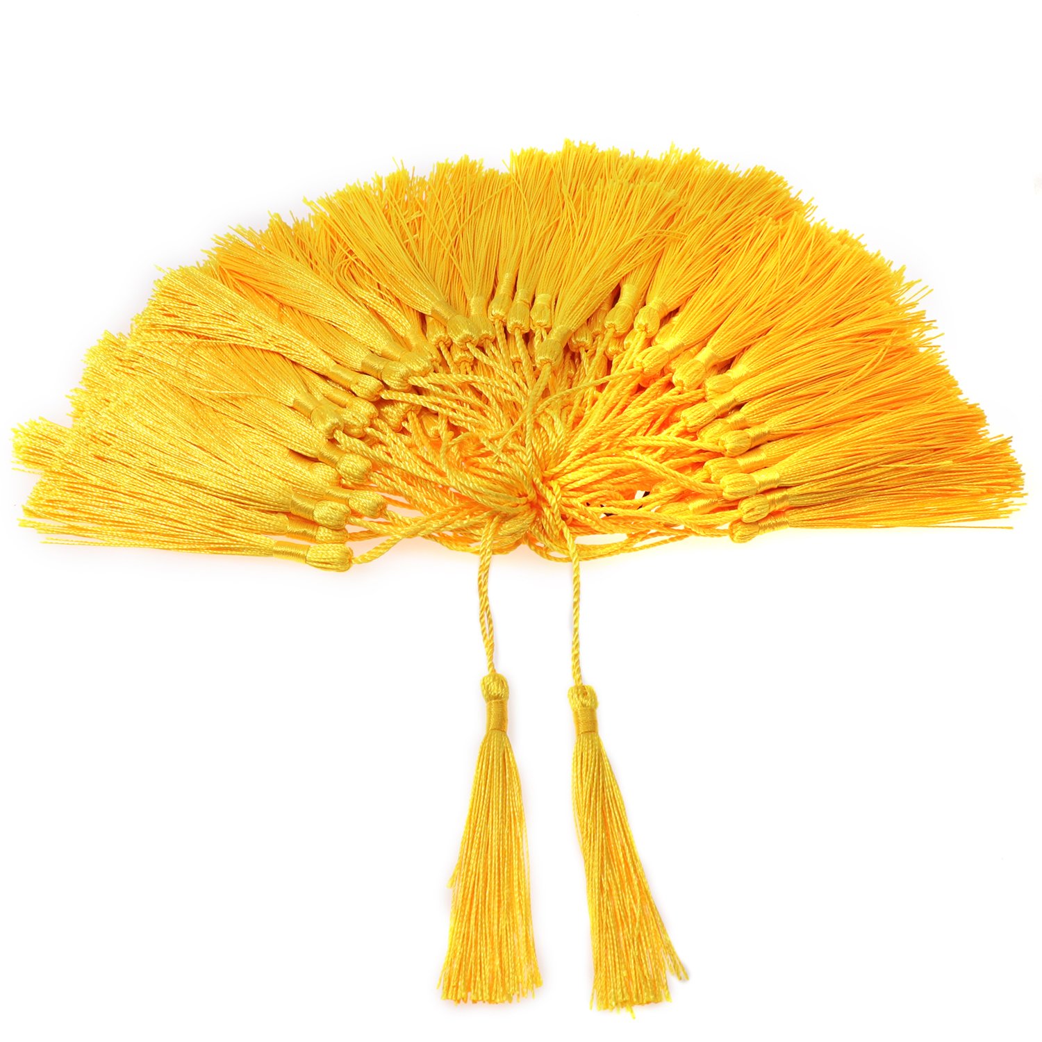 VAPKER 100 Yellow Silky Soft Tassels - 13cm/5-Inch Floss Bookmark Tassels with 2-Inch Cord Loop for Jewelry Making, DIY Projects, Bookmarks