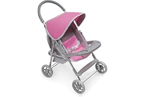 Badger Basket Deluxe Glide Folding Single Doll Stroller for 18-Inch Dolls in Gray and Pink – Ideal for Playtime Adventures