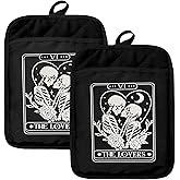 HUGANE Gothic Couple Skeleton Oven Mitts Set, Couple Gifts for Him and Her, The Lovers Tarot Card Goth Heat Resistant Kitchen Oven Gloves for Baking and Cooking,Pot Holders