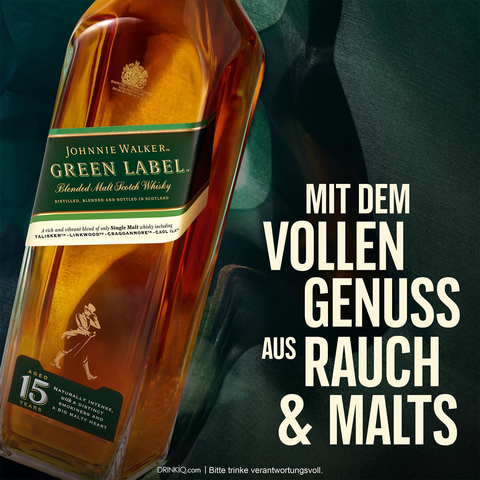 Johnnie Walker Green Label, Blended Scotch Whisky, in edler Geschenkverpackung, 43% Vol, 700ml Einzelflasche 4