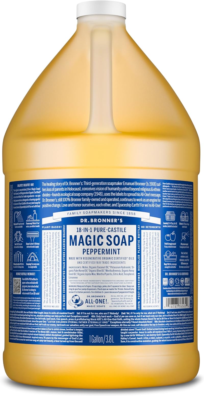 Dr. Bronner's Peppermint Pure-Castile Soap 3.79 L Organic Oils 18-in-1