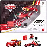 Mattel Disney and Pixar Cars Formula 1 Multipack with 3 Toy Cars | Includes Lightning McQueen, Francesco Bernoulli &amp; Alex Machino Vehicles Plus Tire Stack &amp; Tool Cart Accessories