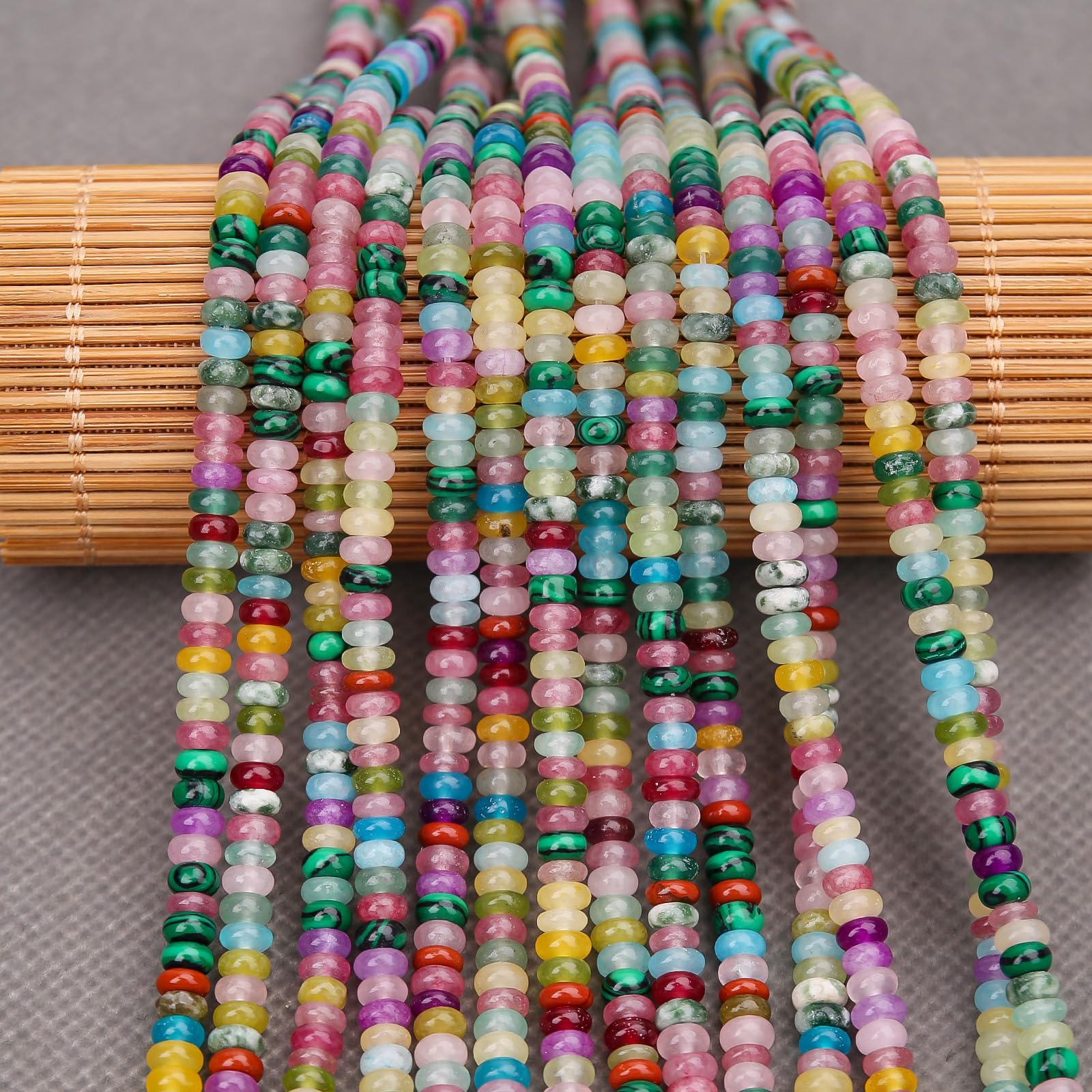 BONNY BOXX 1 Strand (150PCs) Natural 2 * 4mm Mix Colors Rondelle Beads, Natural Abacus Disk Stone Beads Loose Spacer Gemstone for DIY Bracelet Necklace Jewelry Making