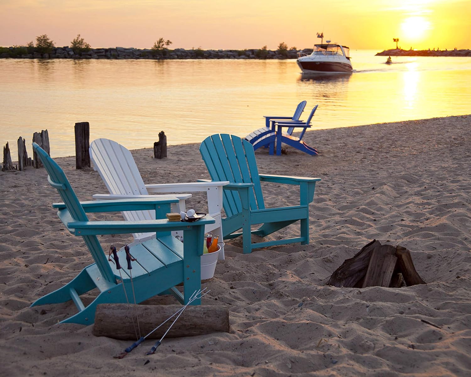 POLYWOOD SBA15NV South Beach Adirondack Chair, Navy : Garden & Outdoor