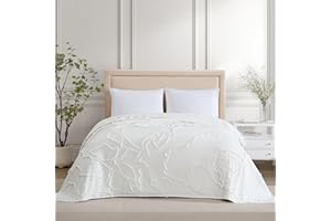 ELLE Decor Floral 100% Cotton Chenille Bedspread, King, Ivory