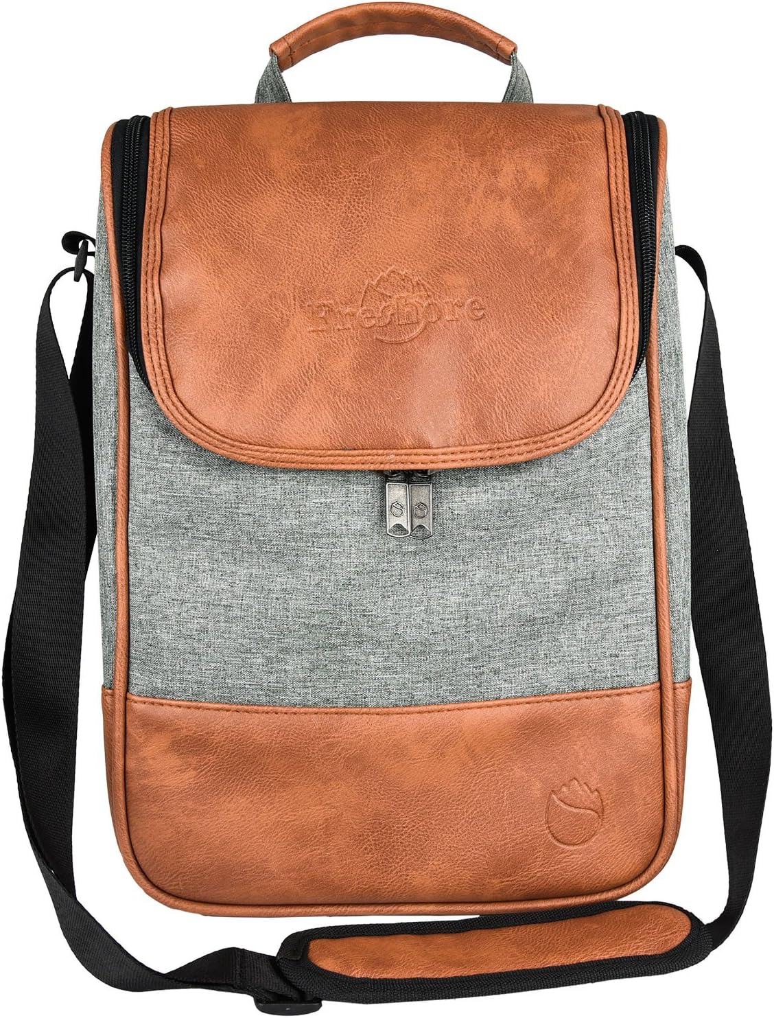 Frehore Wine Leather Tote Cooler Insulated Bag, Luxury 2 Bottle Carrier Design for Lunch/Travel