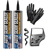 [Black] 2 Pack Professional Automotive Seam Sealer, Paintable Quick-Set Polyurethane Auto Body Seam Sealer for Metal Surfaces of Cars, Trucks, Etc, Includes Gloves &amp; Tip - Black RV Roof Sealant