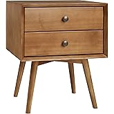 Walker Edison Mid Century Modern Wood Nightstand Side Table Bedroom Storage Drawer Bedside End Table, 2 Drawer, Caramel
