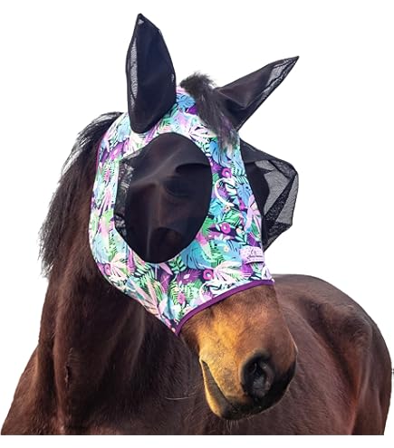 Masque anti-mouche anti-UV intégral cheval sans oreilles cheval Premium