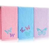 Tingjoo Butterfly Hand Towels Farmhouse Purple Blue Pink Butterfly Bathroom Decor 14x29 Inch Embroidered Decorative Cute Spring Summer Cotton Soft Absorbent Towels for Bathroom Kitchen