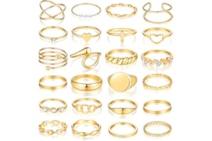 FAXHION 60 Pcs Gold Stackable Rings for Women, Knuckle Rings Chunky Gold Ring Set Dainty Stacking Cute Rings, Multiple Sizes Cute Jewelry Set Gift