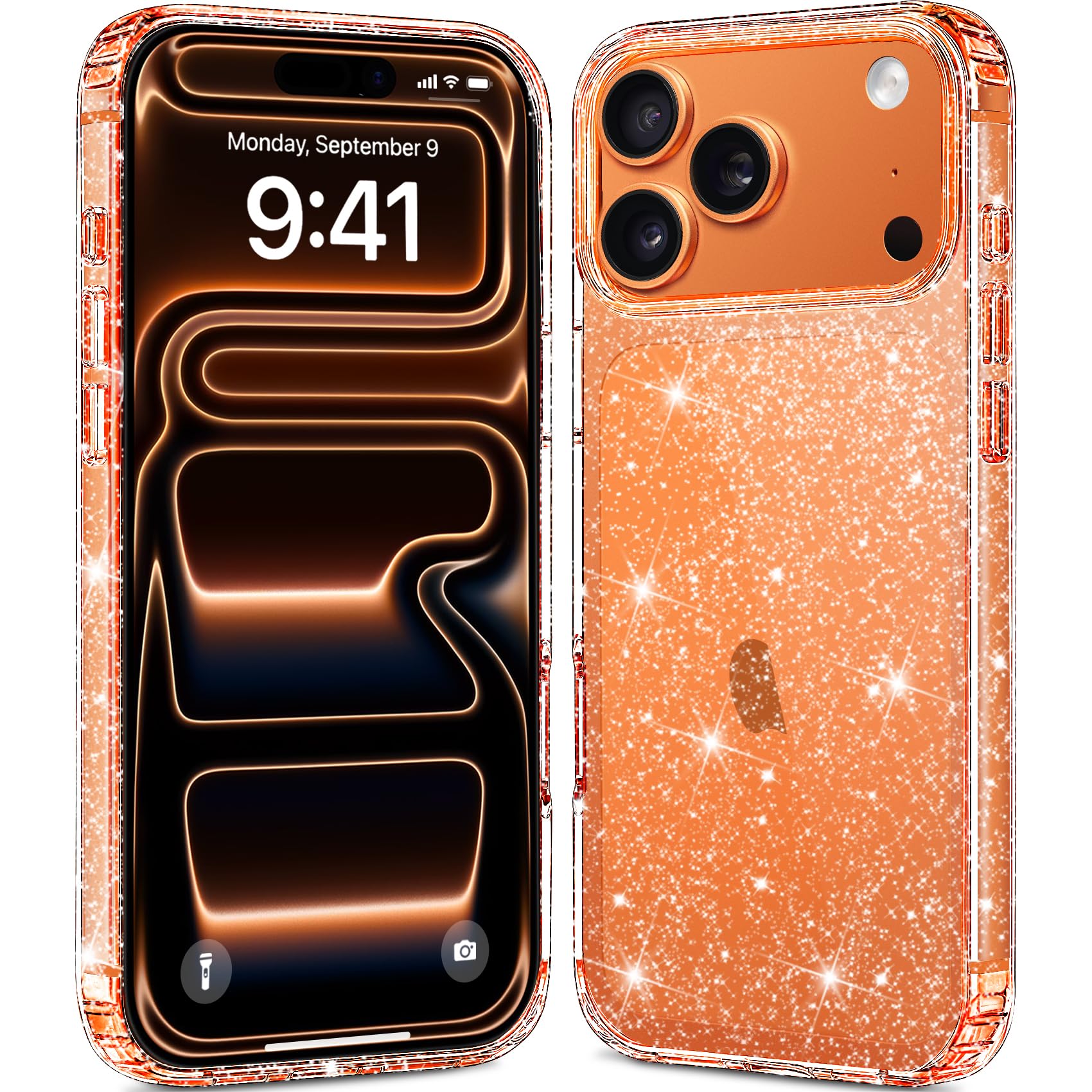 JJGoo Compatible with iPhone 17 Pro Max Case Clear Glitter, Hard PC Back Shockproof Protective Bumper Cover, Sparkle Bling Sparkly Cute Slim Women Girls Phone Cases