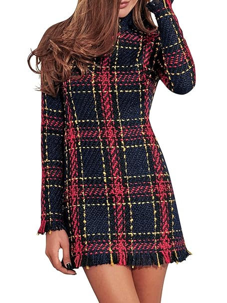 amazon Long Sleeve Plaid Tweed Dress