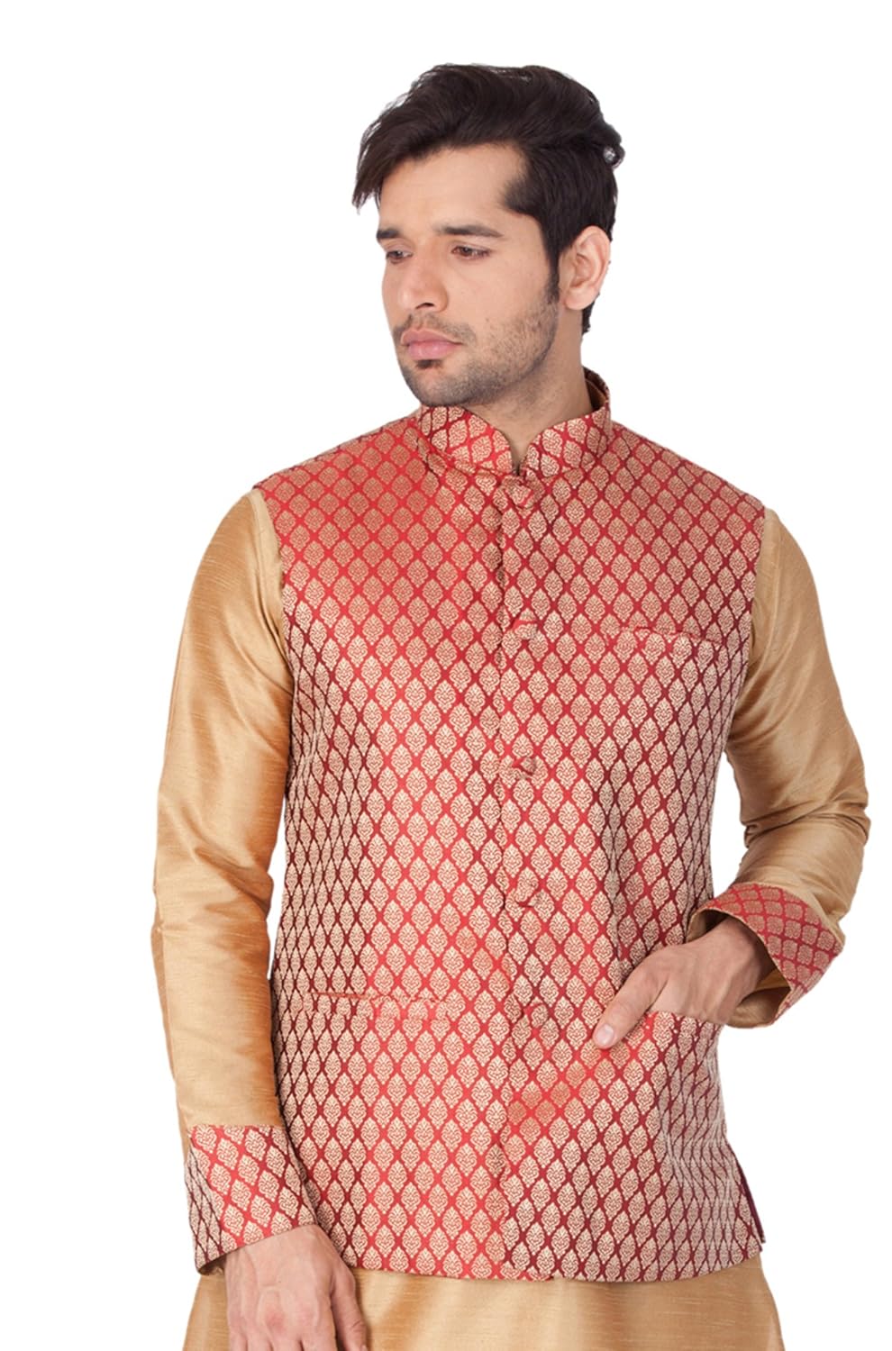 vastramay mens silk blend nehru jackets (maroon_vasmjma005)
