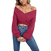 Sixstar V Neck Batwing Cute Cropped Sweater for Women Cross Wrap Front Sexy Lightweight Soft Knitted Short Pullover Jumper