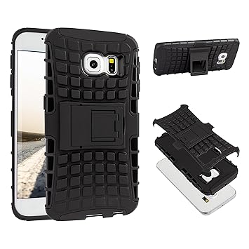 ECENCE Handyhülle Schutzhülle Outdoor Case Cover kompatibel für Samsung Galaxy S6 Edge SM-G925F Handytasche Schwarz 13020303