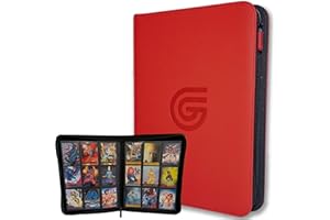 Premium Trading Card Zipper Binder | 3 Sizes & 5 Colors | Secure Side Loading Pockets | Komodo Armor Exterior | Suede Interior by Guilt Free Gaming (9 Pocket, Crimson Red)