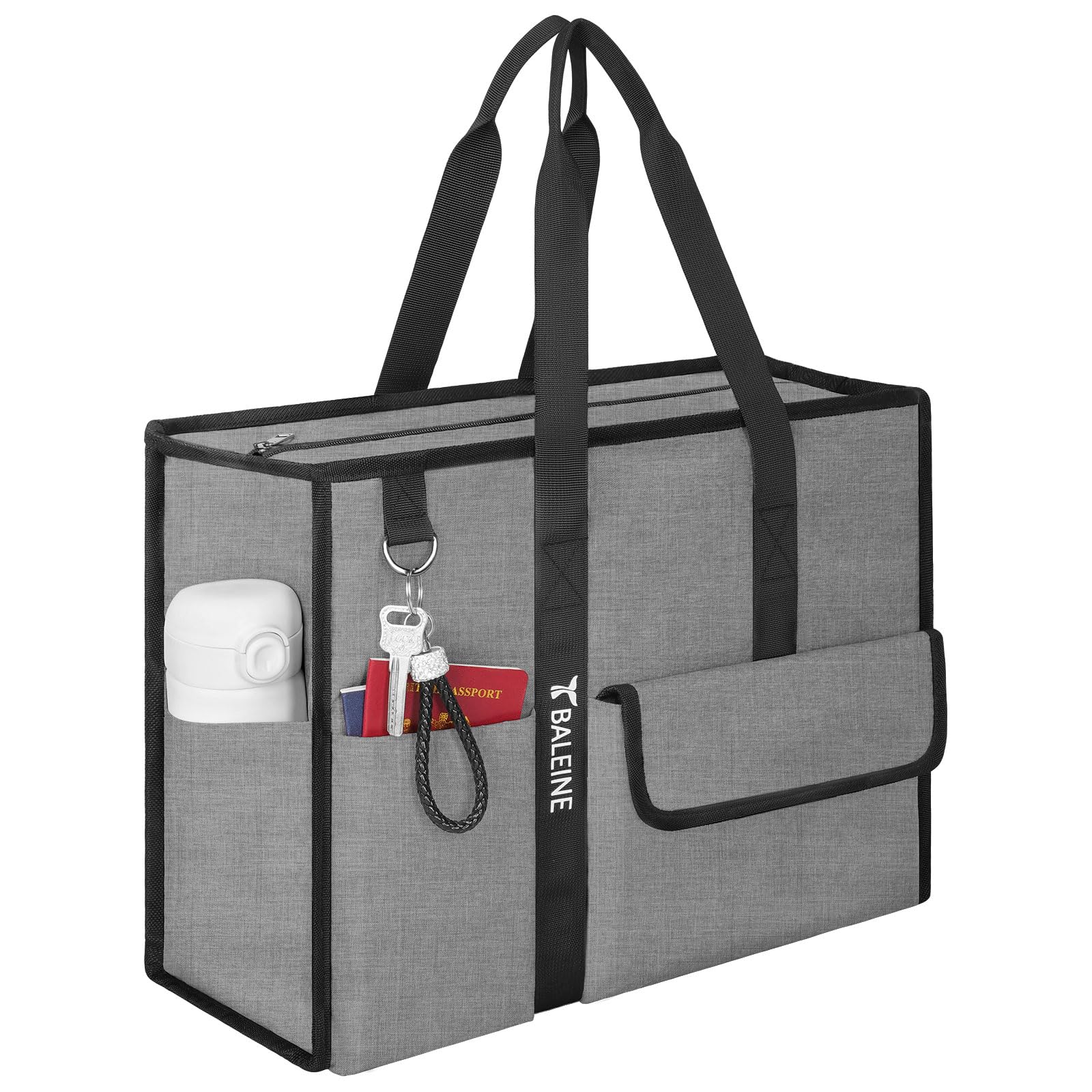 BALEINE Large Utility Tote Bag with Reinforced Bottom, Multi Pockets Foldable Tote Bag for Nurse, Travel, Work