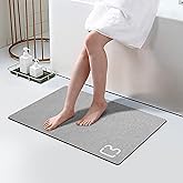 Diatomaceous Earth Bath Mat Rugs Super Absorbent Diatomite Stone Bath Mat Non Slip Quick Dry Thin Bathroom Mat Fit Under Door, Floor Rugs in Front of Bathtub, Shower Room, Sink,15.7"x23.6", Grey