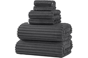 XIQ 39x79 Inches Bath Sheets Set Extra Large Bath Towels for Adults Luxury Super Soft Absorbent Striped with Hanging Loop Microfiber Shower Towels for Bathroom(Charcoal Grey, 6PCS)