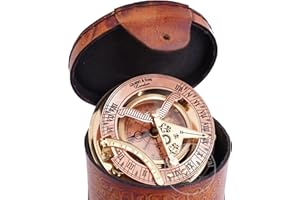 Humaira Nautical Antique Brass Sundial Compass, Nautical Style Clock with Box, Decorative Ship Navigation Replica