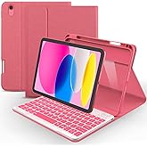 ABSONE for iPad A16 11th 10th Generation Case with Keyboard, 7 Colors Backlit Detachable Wireless Folio Keyboard Cover with Pencil Holder for iPad A16 11 inch Gen 2025 10th Gen 10.9 Inch 2022 Pink