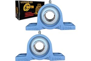 SGTR 2 Pack Heavy Duty UCP206-20 Pillow Block Bearing, 1-1/4 inch Bore, Self-Alignment,Industrial Grade, Super Protective Seal, Chrome Steel Bearing Units, Solid Cast Iron Units
