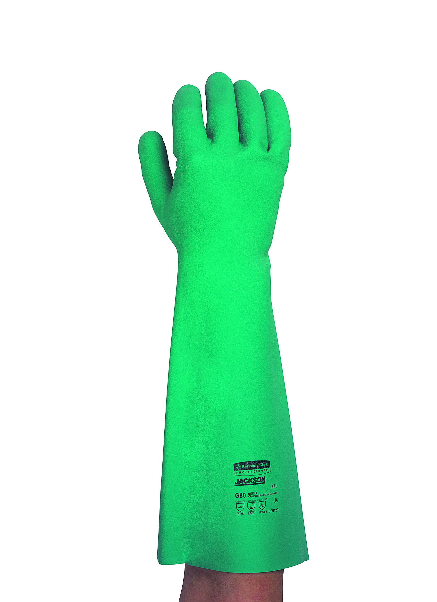Kimberly Clark 25624 Jackson Safety G80 Nitrile Chemical Resistant Gloves With Long Cuff, Rated Pairs, 45 cm, Green (Pack of 12)