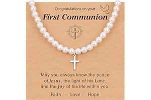 UPROMI Baptism/First Communion Gifts for Girls Pearl Cross Necklace